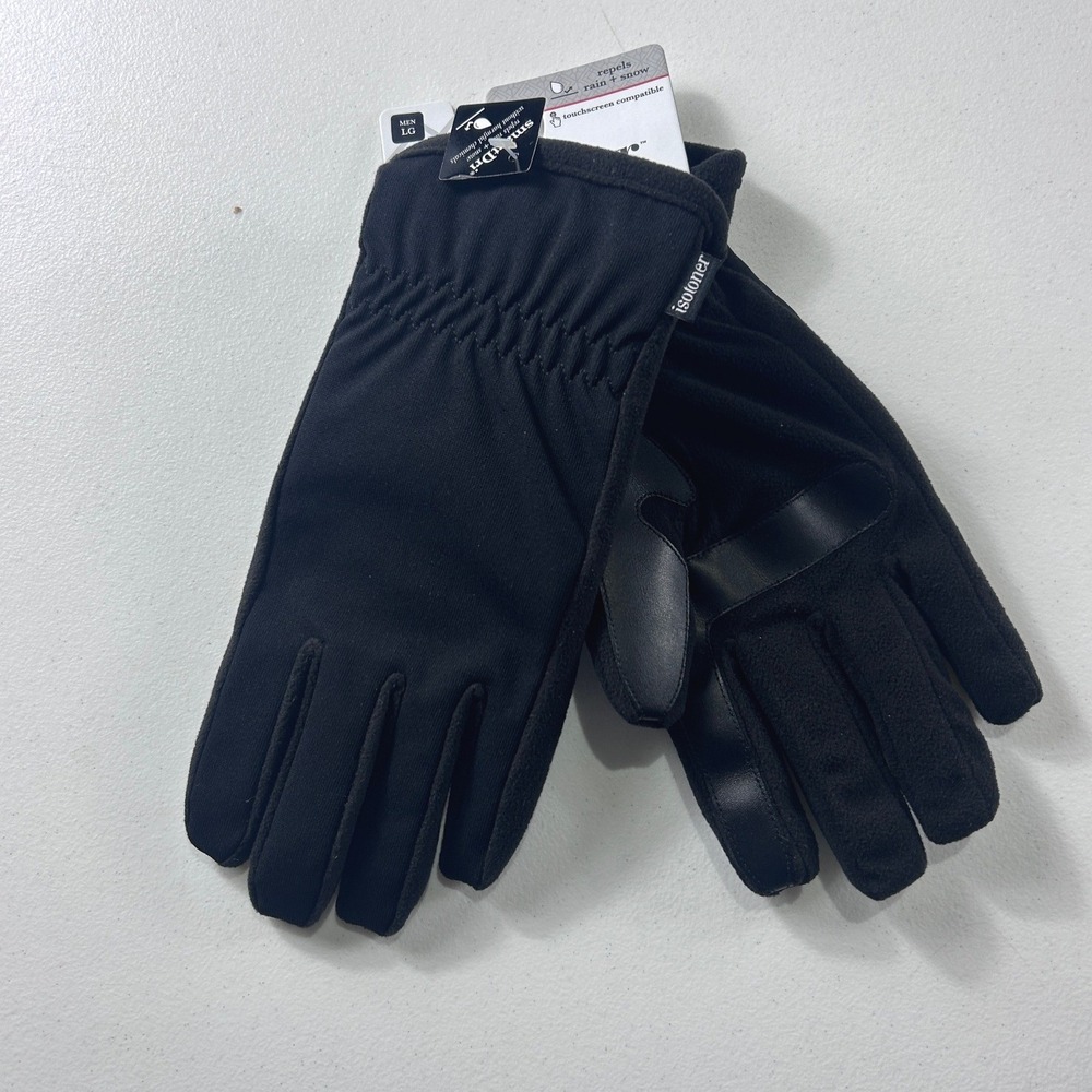 Isotoner Mens Black SmarTouch Fleece‎ Gloves Touchscreen Compatible Size LG NEW
